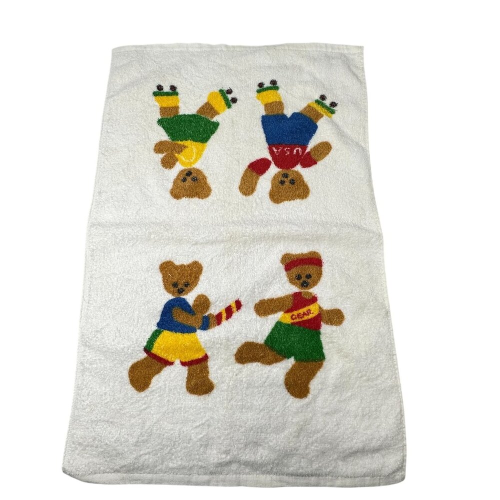Springmaid Hand Towel Gear Kids Bears Sports Theme USA Vintage Linen 25 x 16